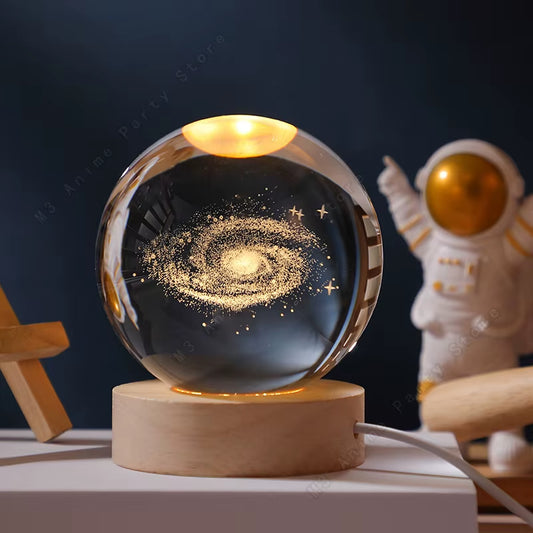 Unique 3D Crystal Ball Night Light Led Lamp Bedside Table Glowing Galaxy Lamp Saturn Planets Moon Children Birthday Gift Toy 5Cm